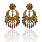 Partash Work with Polki Diamonds, Ruby, Emerald Chandbaali