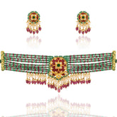 Gold Polki & Ruby Glass Filling Choker Set