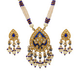 Regal Glow Gold Polki & Blue Stone Pendant Set