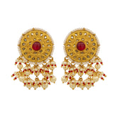 Round Floral Polki and Ruby Stud Earring