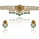 Polki Pearl Choker & Emerald Drops