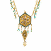 Two-Tiered Gold Polki and Turquoise Pendant Necklace