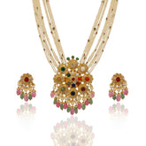 The Navratna Polki Pendant Set on Multi-Stringed Pearls
