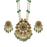 22kt Gold Syndicate Polki Diamond & Emerald Bead Necklace Set with Pearls