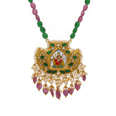 Navratri Jewelry Pendant with Polki Diamond and Emerald Necklace