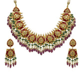 Royal Floral Polki Diamond Choker Set with Ruby Beads & Pearl Droplets