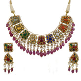 Navratna & Syndicate Polki Pearl String Necklace with Matching Earrings