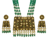 Regal Emerald & Polki Diamond Floral Pendant Jewelry Set