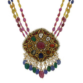 Navratna Gold Polki Diamond Pendant Necklace