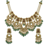 Regal Polki & Emerald Bridal Necklace Set with Pearl Accents