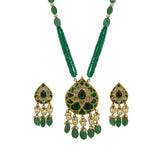Syndicate Polki & Emerald-Green Glass Bead Heritage Pendant Set