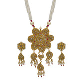 Traditional Gold Polki Diamond Floral Pendant Set