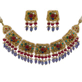 Luxury Bridal Navratna Necklace Set - Polki Diamonds & Natural Tanzanite