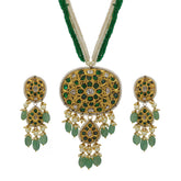 Floral Polki Pendant & Earrings Set in Gold