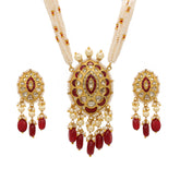 Gold Polki and Glass Ruby Pendant Set