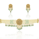 Gold Polki Choker Set with Emerald Drops