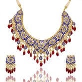 Blue Enamel Polki Diamond Necklace Set