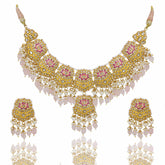 Pink Enamel Gold Necklace Set