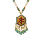 Gold & Coral Hexagonal Pendant Necklace