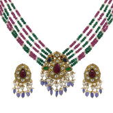 Exquisite Gold Polki Parrot Necklace with Matching Earrings