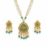 Regal Glow Gold Polki & Turquoise Pendant Set