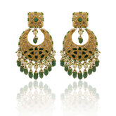 Regal Polki Diamond and Emerald Chandbali Earrings