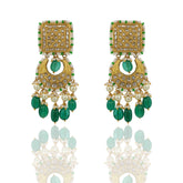 Polki Diamond Square-to-Crescent Emerald Drops Chandbali Earring