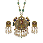 Royal Peacock 18KT Gold - Margaj Stone Carved Pendant Set