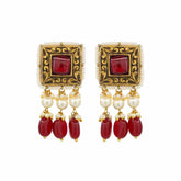Gold Studded Ruby and Pearl Earrings