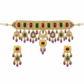 Multi Color Stone Gold Necklace Set