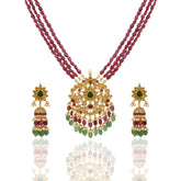 Bridal Polki Diamond and Gemstone Jhumki Pendant Set