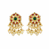 Ruby Red and Emerald Polki Stud Earrings