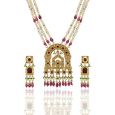 Royal Ruby Polki Temple Pendant Set (Hallmark-91.6)