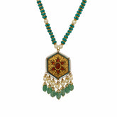 Gold & Garnet Hexagonal Pendant Necklace