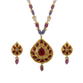 Regal Gold-Plated Syndicate Polki & Glass-Filled Ruby Pendant Set