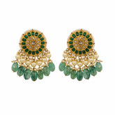 Green Gemstone and Polki Diamond Jhumka-Style Earrings