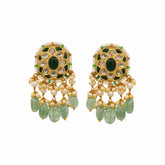 Traditional Polki Diamond and Emerald Drop Earrings