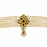 Multistrand Pearl Choker with Gemstone and Polki Pendant