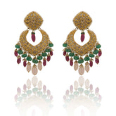 Polki & Multi-Gemstone Chandbali Drop Earrings