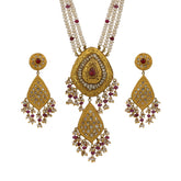 Exquisite Handcrafted Gold Polki Diamond & Natural Ruby Pearl String Necklace Set