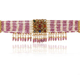 Navratna Polki Diamond & Multi-Strand Ruby Pearl Choker Necklace