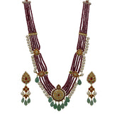 Vintage-Inspired Polki & Ruby Multi-String Necklace Set with Emerald Drops