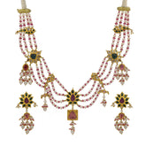 Polki & Gemstone Festoon Necklace Set with Seed Pearl Strands
