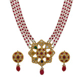 Imperial Navratna & Polki Diamond Floral Pendant Set