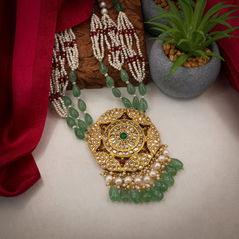 Regal Syndicate Polki Diamond & Emerald Stringed Pendant Necklace