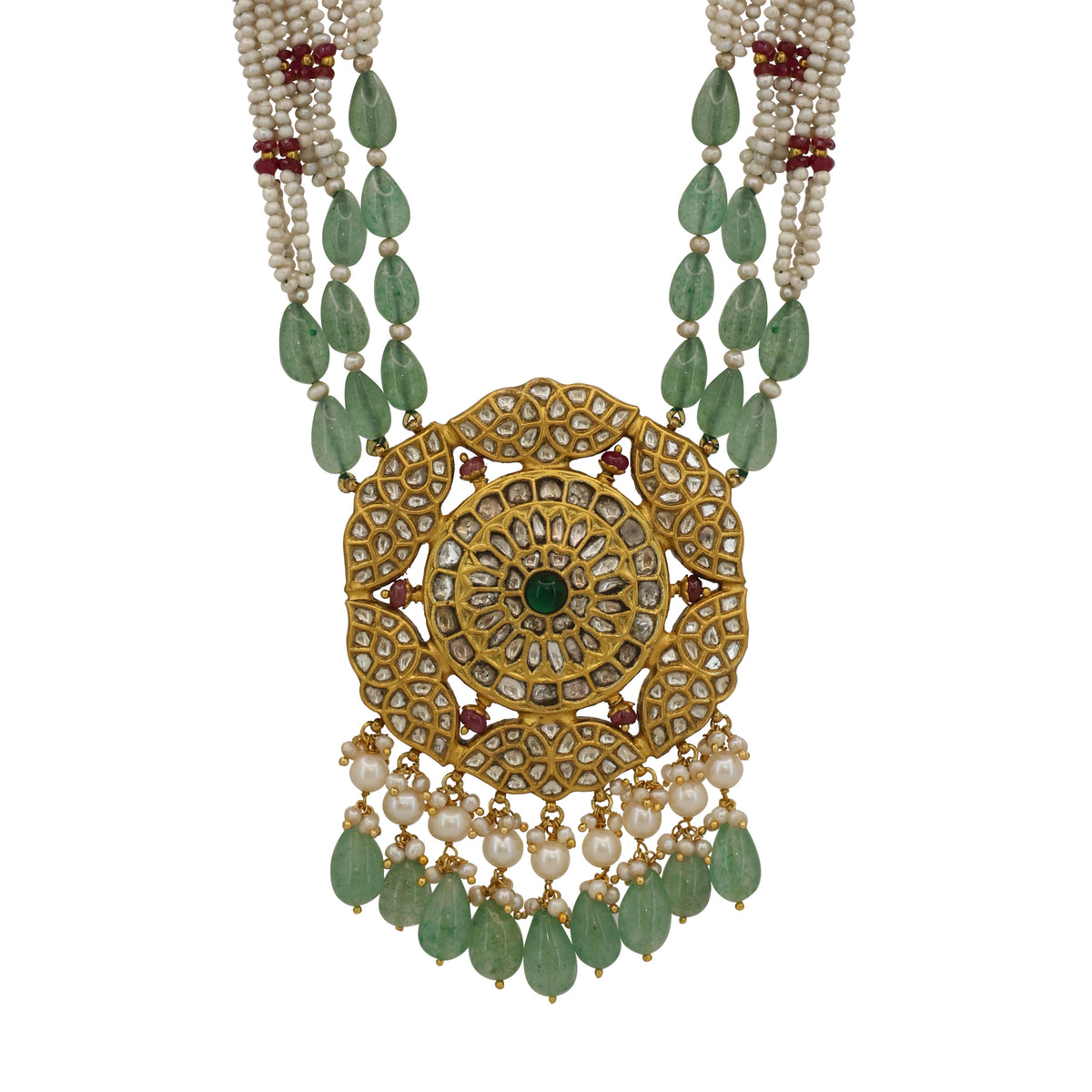 Regal Syndicate Polki Diamond & Emerald Stringed Pendant Necklace