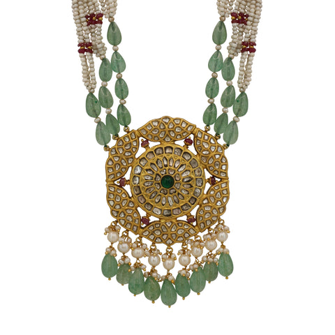 Regal Syndicate Polki Diamond & Emerald Stringed Pendant Necklace