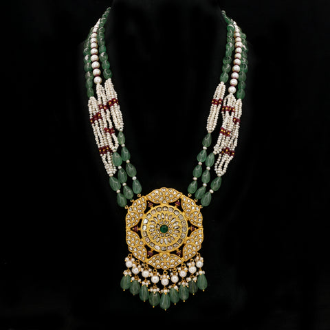 Regal Syndicate Polki Diamond & Emerald Stringed Pendant Necklace