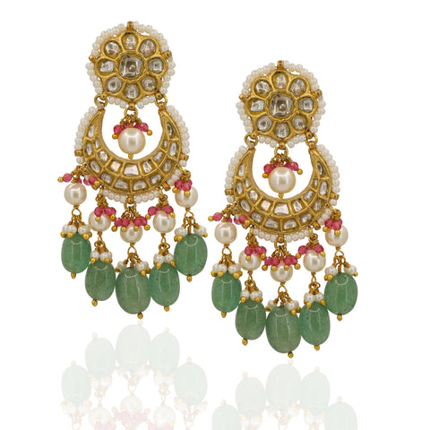 Natural Syndicate Polki Diamond Gold Pendant Set with Emeralds & Pearls