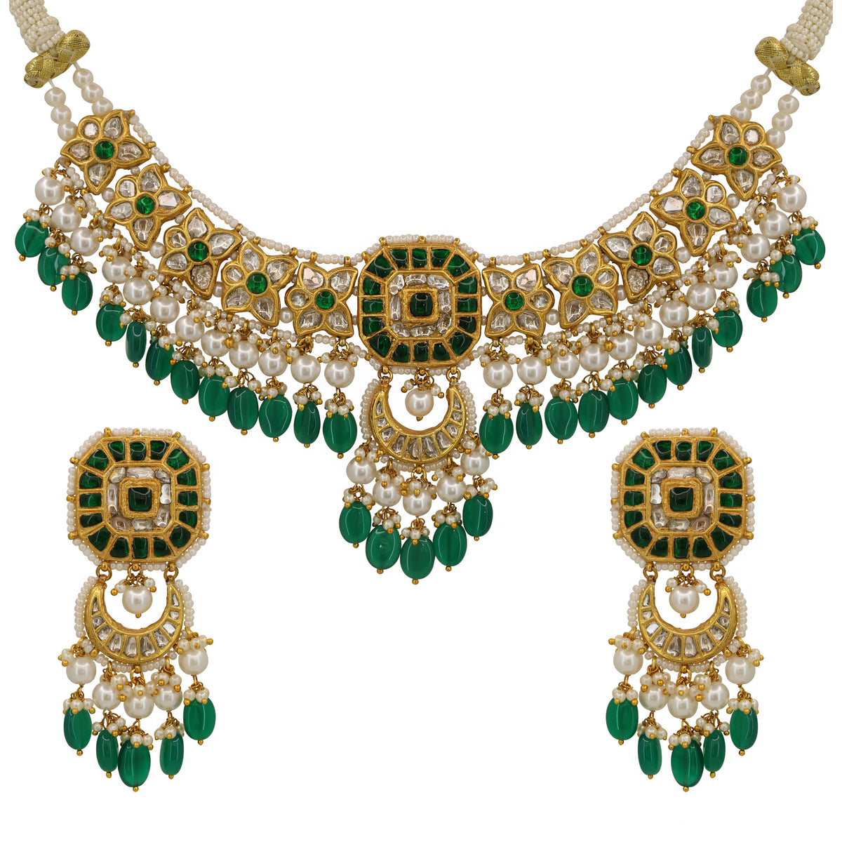 Emerald & Natural Syndicate Polki Diamond Gold-Plated Necklace Set
